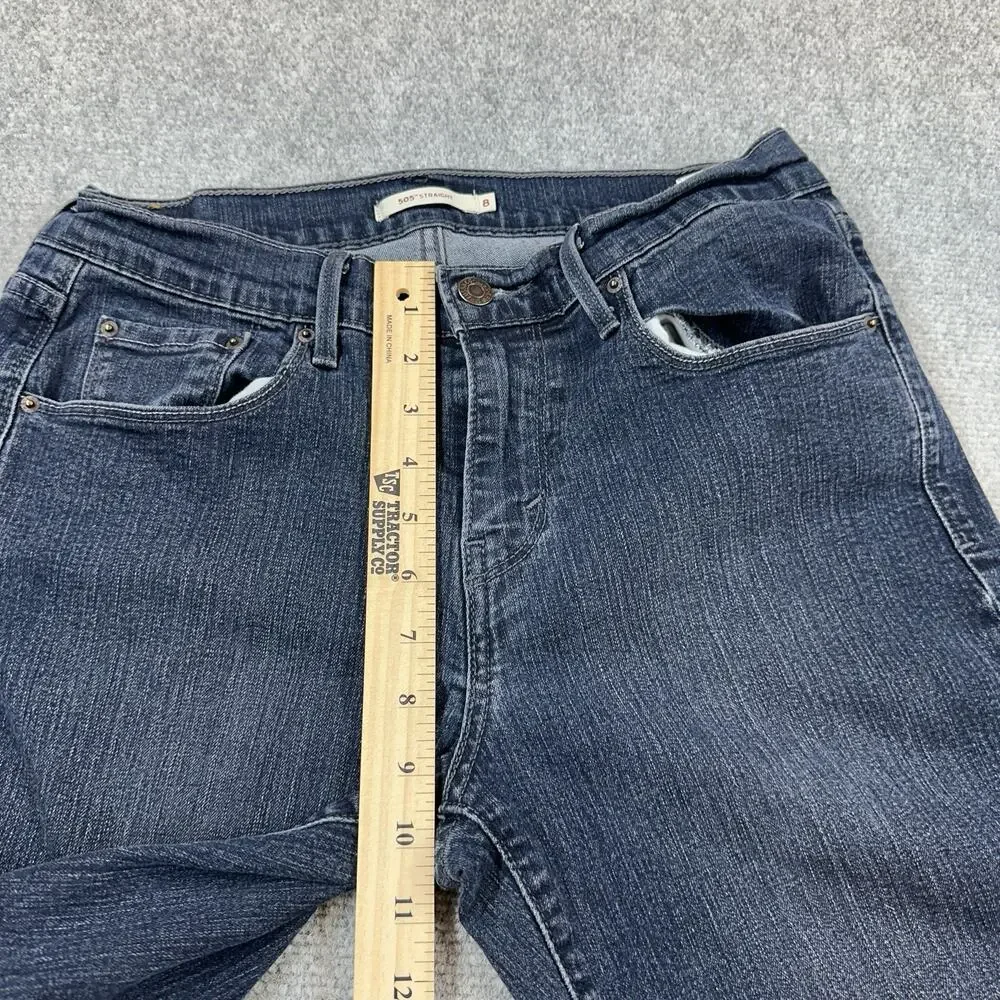 Levis 505 Straight Leg Jeans Womens Size 8 Dark Wash Denim Mid Rise Stretch